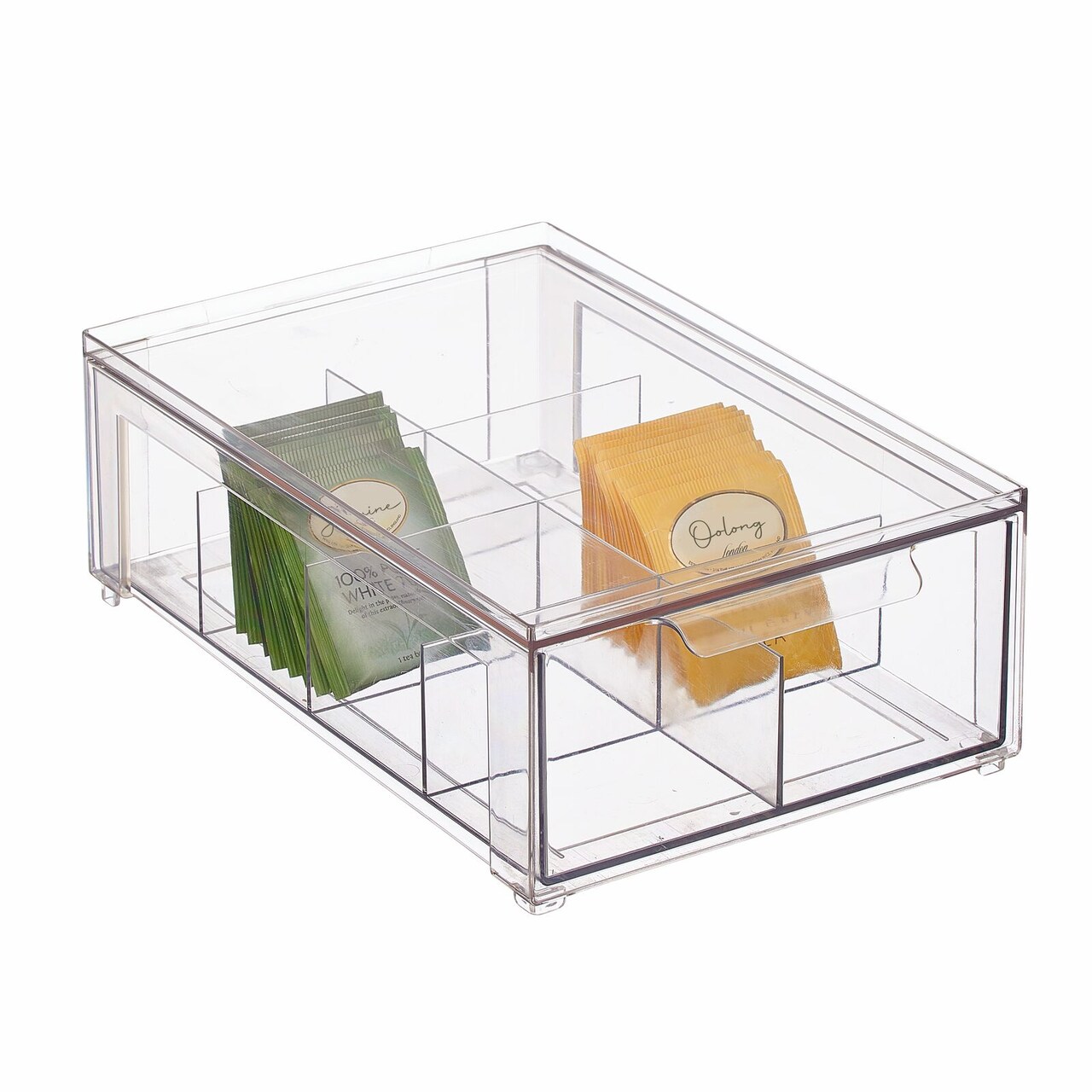 mDesign Stackable Kitchen Storage Bin Box with Pull-Out Drawer - Clear